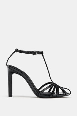 TEXTURED HEELED STRAPPY SANDALS