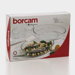 Набор форм для запекания Paşabahçe Borcam, 3 предмета: 1.5 л 18×26 см, 2.3 л 30×21 см, 3.2 л 35×25 см, жаропрочное стекло, прозрачный