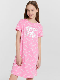 Сорочка ночная для девочек розовая с принтом и надписью lets go baby - Mark formelle фото 3