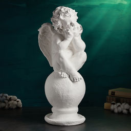 Фигура гипс Ангел на шаре, большой белый, 26?27?64 см