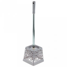 Ерш унитазный пластмассовый со съемной ручкой из нержавеющей стали "Пузыри" 44см, с подставкой 13х13см h12,2см (Китай)