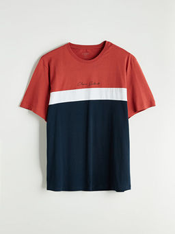 Bisiklet Yaka Renk Bloklu Penye Erkek Ti??rt