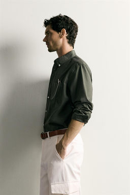 CAMISA REGULAR FIT ESTRUCTURA OXFORD / Verde oscuro - Zara фото 4