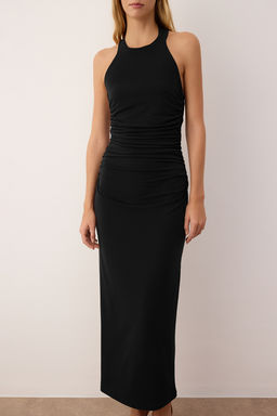 TRENDYOLMILLA Yag Yesil Duz Buzgu / Drape Midi Burgu Detayl? Esnek Orme Elbise TWOSS25EL00676  фото 15