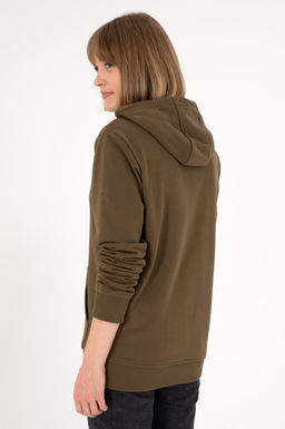Erkek Regular Fit Kap__onlu Haki Basic Sweatshirt