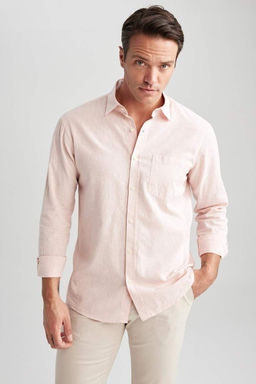 Рубашка обычного кроя с длинными рукавами из смесового льна - Defacto фото 5