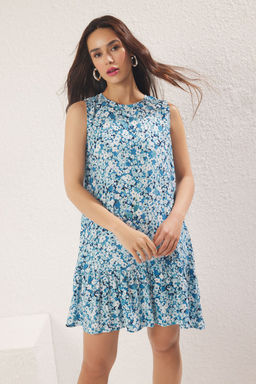 Lacivert Duz Genis Kesim Mini Dokuma Elbise TWOSS25EL00546 - Trendyolmilla фото 15