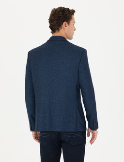 A__k Lacivert Y_n Kar___ml_ Slim Fit Ceket
