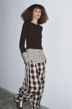 CONTRAST CHECK T-SHIRT