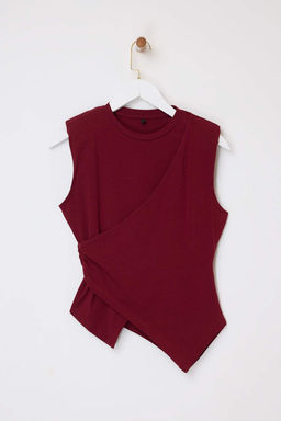 Bordo Fitted/Vucuda Oturan Kolsuz Pamuklu Esnek Orme Bluz TWOSS26BZ00081