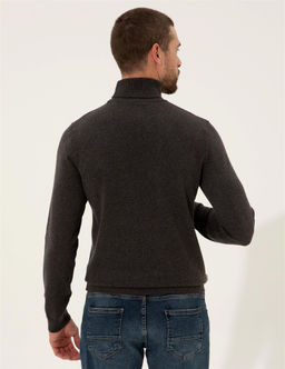 Gri Melanj Slim Fit Bal_k__ Yaka Basic Triko Kazak