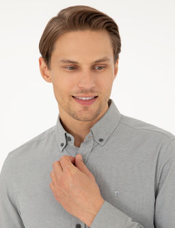 Haki Oxford Slim Fit Uzun Kollu G_mlek