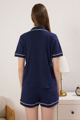 Trendyolmilla Lacivert Biyeli Kopek ve Slogan Nak?sl? Sortlu Orme Pijama Tak?m? THMSS25PT00371 фото 10