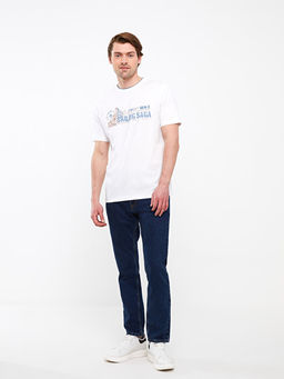 Bisiklet Yaka K?sa Kollu Bask?l? Penye Erkek Ti??rt - Waikiki фото 3