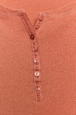 CAMISETA BOTONES CON LINO / Terracota - Zara фото 7