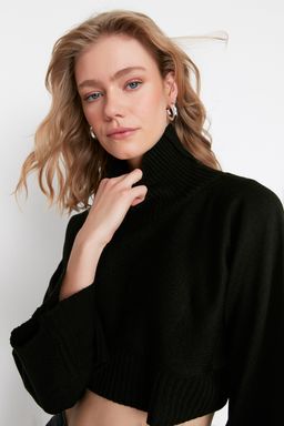 Siyah Super Crop Basic Triko Kazak TWOAW21KZ0163