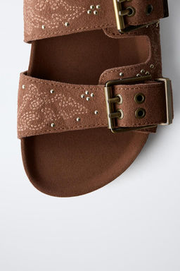 SPLIT SUEDE SANDALS WITH MICRO-STUDS AND BUCKLES - Zara фото 5