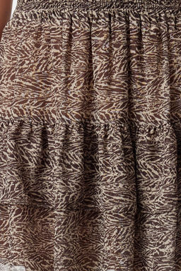 Koyu Kahverengi Astarl? Volanl? Sifon Leopar Desenli Mini Dokuma Etek TWOAW21ET0410