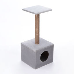 Домик для кошек с когтеточкой «Куб», 35×30×85 см, с площадкой и игрушкой, цвет МИКС