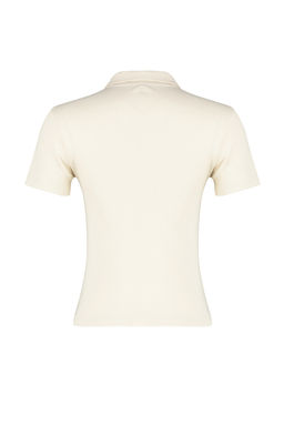 Trendyolmilla Siyah Polo Yaka Dugmeli K?sa Kol Esnek Fitilli Orme Bluz TWOSS24BZ00111  фото 17