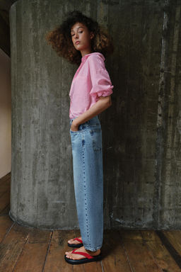 JEANS Z1975 BARREL TIRO MEDIO RAYA PLANCHADA / Azul medio - Zara фото 4