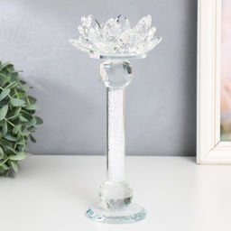 Стеклянный подсвечник на 1 свечу «Лотос на ножке с кристаллами», d=4 см 12×8×21 см