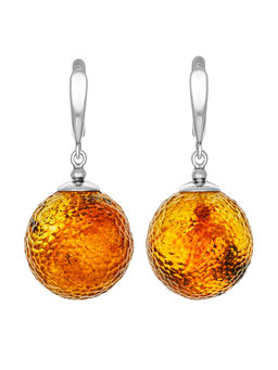 Необычные объёмные серьги-шары Марс с кусаным янтарём