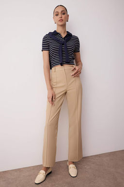 Ac?k Kahverengi Straight/Duz Kesim Yuksek Bel Nervur Dikisli Dokuma Pantolon TWOSS21PL0093