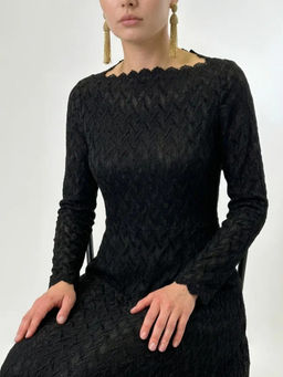 Платье из трикотажного кружева  черный с фестонами