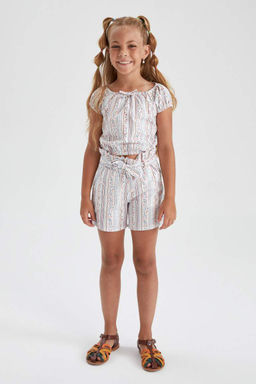 Блузка с коротким рукавом с рисунком для девочки - Defacto фото 2