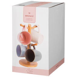 НАБОР КРУЖЕК BRONCO SOLO 4 ШТ НА ДЕРЕВЯННОЙ ПОДСТАВКЕ МИКС ЦВЕТОВ  фото 2