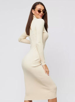 K13196 Платье в рубчик (вязаный трикотаж) МОЛОЧНЫЙ