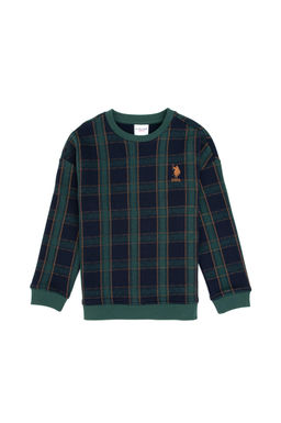 Erkek _ocuk Koyu Ye_il Bisiklet Yaka Sweatshirt