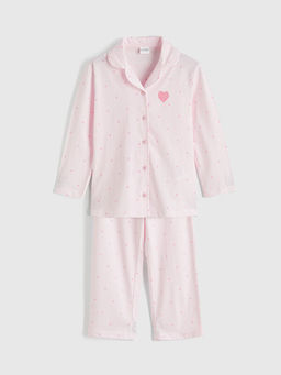 G?mlek Yaka Desenli K?z ?ocuk Pijama Tak?m