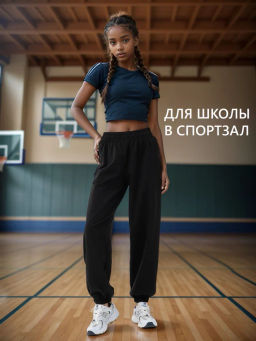 Брюки джоггеры из футера 2-х нитки с петлей ,черные - Binita фото 21