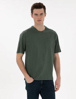 Koyu Ye_il Comfort Fit %100 Pamuk Bisiklet Yaka Basic Ti__rt