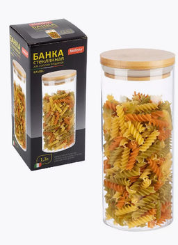 Стеклянная банка для сыпучих продуктов с крышкой BAMBU, объем: 1,3 л арт.004448 - Mallony фото 5
