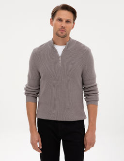 A__k Gri Melanj Slim Fit Dik Yaka Fermuarl_ Triko Kazak - Pierre cardin фото 3