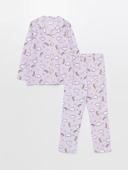 G?mlek Yaka Desenli Uzun Kollu K?z ?ocuk Pijama Tak?m?