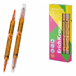 АКЦИЯ Цена за 12 шт. Двухсторонний текстмаркер ErichKrause Visioline V-16 Brush Neon, цвет чернил желтый (в коробке по 12 шт.)  фото 4