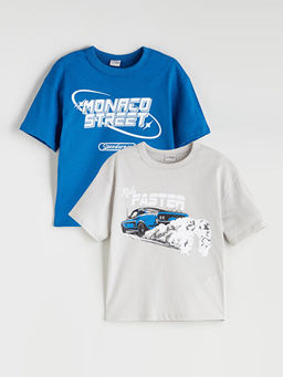 Bisiklet Yaka Bask?l? Erkek ?ocuk Ti??rt 2li