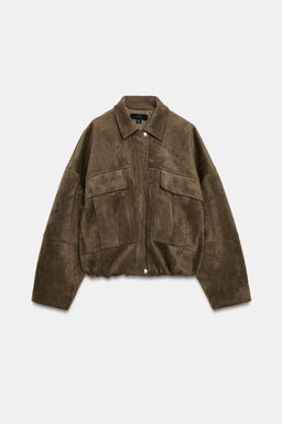 OVERSIZE FAUX SUEDE BOMBER JACKET WITH HOODIE - Zara фото 21