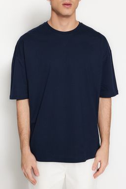 TRENDYOL MAN Lacivert Oversize/Genis Kesim Uzay Bask?l? Etiket Detayl? %100 Pamuklu T-Shirt TMNSS23TS00125 - Trendyolmilla фото 12