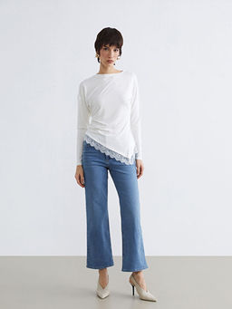 Bisiklet Yaka Dantel Detayl? B?zg?l? Bluz