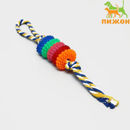 Игрушка жевательная Шестерёнка на канате, 32 см, диаметр колец 5 см, микс цветов