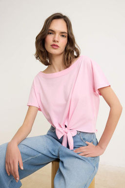 Siyah Duz Relaxed Asimetrik Yaka Dusuk Kol K?sa %100 Pamuk Orme T-Shirt TWOSS26TS00248 - Trendyolmilla фото 5