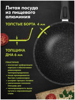 Сковорода ВОК 28см Гранит black со съемной ручкой арт.078802 /Мечта/  фото 9