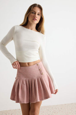 Pembe Ekose / _izgili Mini Pilili Skater K_sa Mini T_vit _rme Etek TWOAW27ET00002