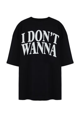 Buyuk Beden Siyah Oversize Yaz? Bask?l? %100 Pamuklu T-shirt TMNSS24BF00031