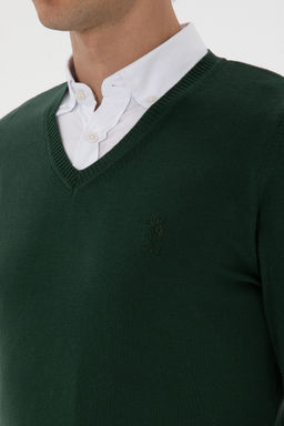 Erkek Slim Fit V Yaka Koyu YeЕil Basic Kazak - U.s. polo assn фото 7